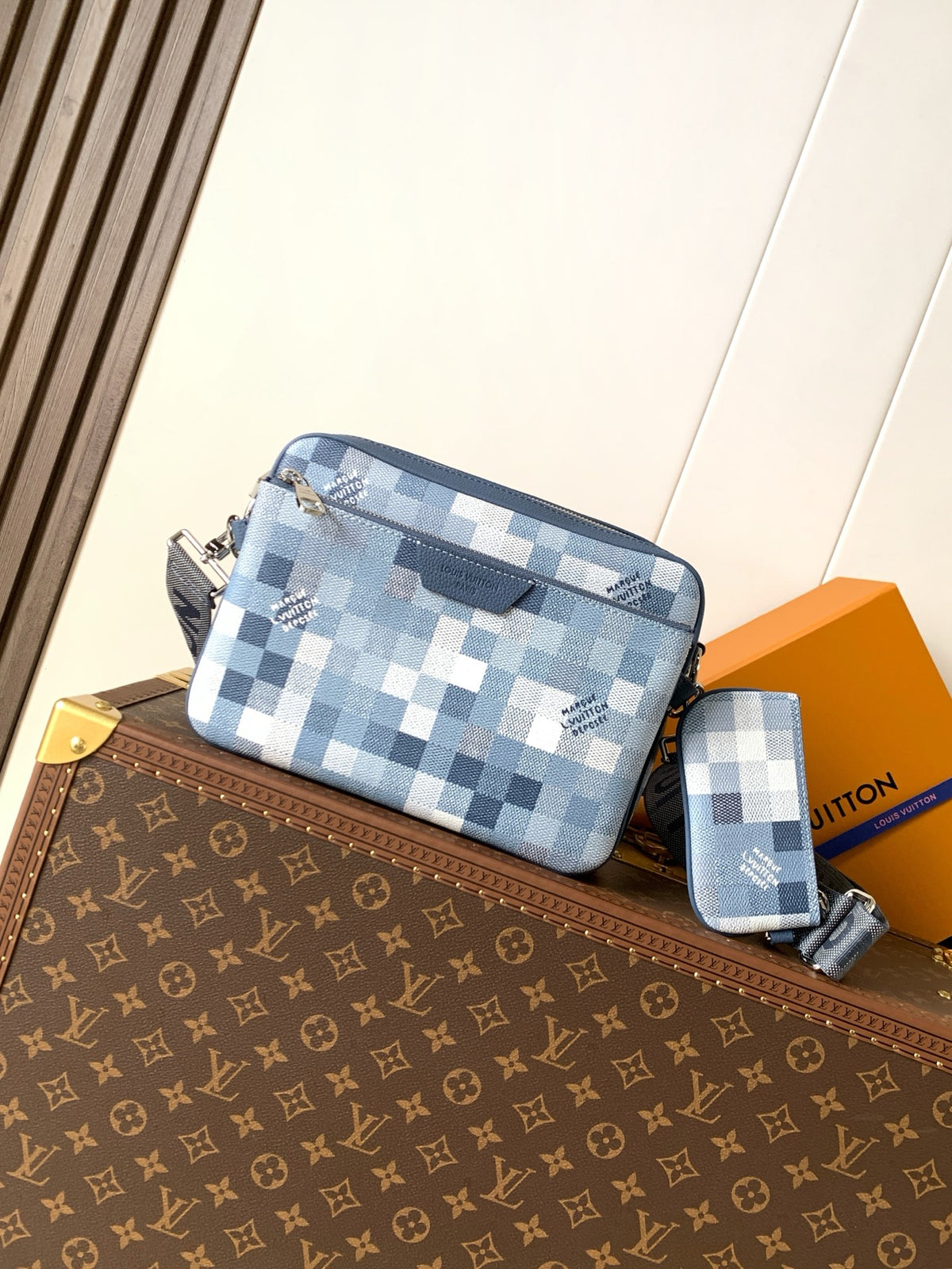 Bag Trio Messenger LV CAMUFLADA Azul Índigo