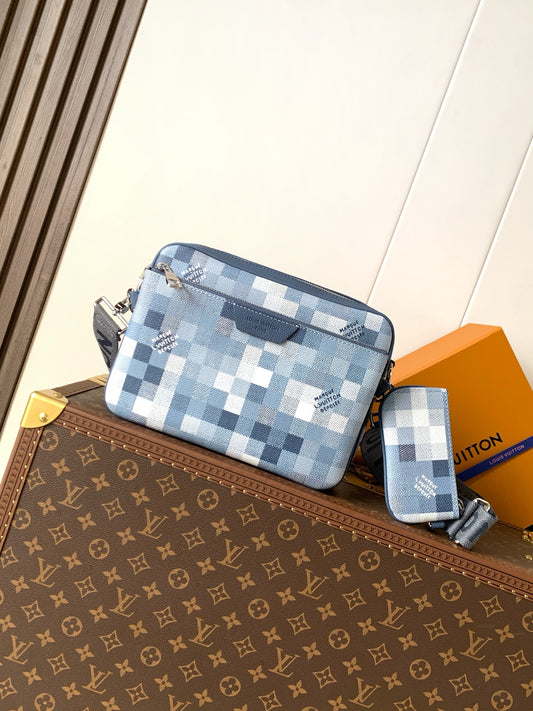 Bag Trio Messenger LV CAMUFLADA Azul Índigo